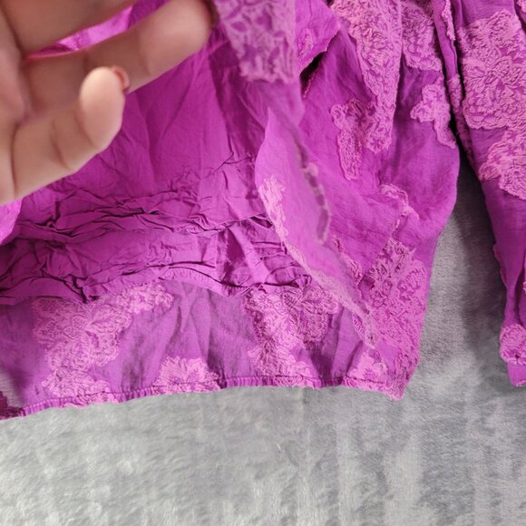 LOFT Womens M Purple Floral Jacquard Blouse Long Sleeve Keyhole Boho Romantic - Picture 6 of 10